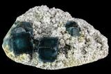 Cubic, Blue-Green Fluorite Crystals on Quartz - China #112418-1